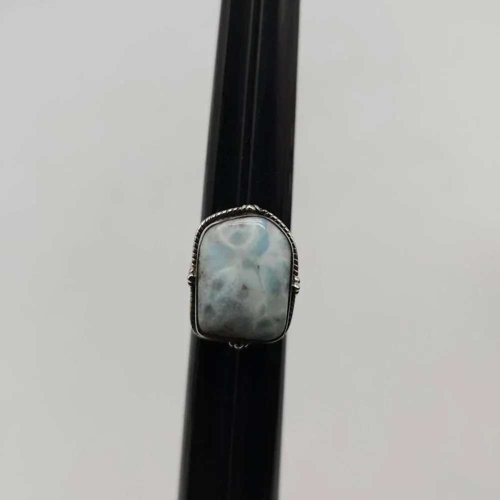 Sterling Silver 925 Vintage Blue Larimar Gemstone Statement Ring Size 7.5